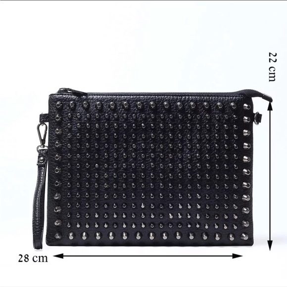 Unisex Black Studded Clutch Bag With Crossbody Shoulder Strap
